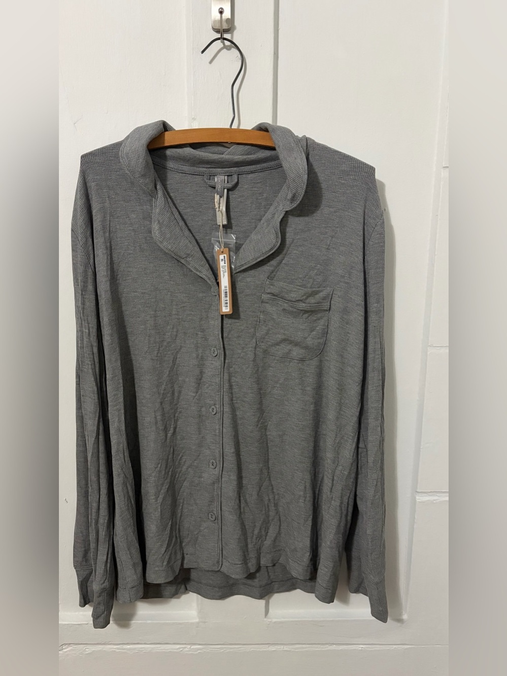 Skims pajama top grey gray ribbed soft Jersey